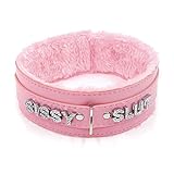 paloli Rosa Choker Halskette für Frauen Leder Choker Halskette Fluffy Punk Leash Choker Halskette Gothic Cosplay Sexy Schmuck (PKsissy)