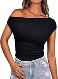 Basicspace Damen Y2k Enge Tops Ärmellose Weste Trägerlos Asymmetrisch Schlank Sexy One Shoulder Tops One Neck Ribbed Schwarz Tank Top(M,Schwarz)