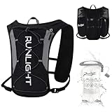 Laufrucksack Laufweste Damen und Herren Verstellbare Reflektierender Brustgurte Trinkweste Laufen mit 1500ml Wasserflasche (Black) (Schwarz, Einheitsgröße)
