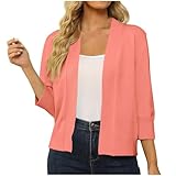 Keepink Strickjacke für Damen, klassisch, 3/4-Ärmel, vorne offen, bauchfrei, leicht, gestrickt, lässig, einfarbig, kurze Shrugs, Tops, S-XXL, 069 Rot, XL