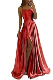 xxxiticat Damen Elegant Lange Ballkleider Satin A-Linie Hochzeitskleid Abendkleider Sexy Neckholder Spaghetti Brautkleid Kleider Lang Prinzessin Brautjungfer Kleid(RE,XS)