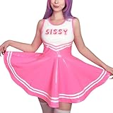 LittleForBig Frauen Metallic Rave Ärmellos Overall Cheer Sissy Kunstleder Glänzend Bodycon Mini Kleid Rock Rosa S