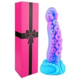 18 cm Anfänger kleines Monster-Tentakel-Dildo mit Saugfuß, Silikon Fantasie-Drachen-Analplug, realistischer Oktopus-Penis konischer Alien-Dildo, lila-blaues G-Punkt-Spielzeug für Männer und Frauen