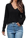 Cindeyar Pullover Damen Langarm V Ausschnitt Strickpullover Winter Casual Elegant Pulli Warm Oberteile (Schwarz, M)