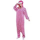 Suffolly Unisex Erwachsene Tier Pyjama Einteiliger Schlafanzug Damen Tier Kostüm Fleece Plüsch Kostüme Onesies Cosplay Schlafanzüge mit Kapuze Sleepsuit Halloween Karneval Rose, S