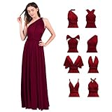 Abendkleid Lang Damen Elegant Sexy Rückenfreies Multiway Bandage Wickelkleid Festlich Hochzeitskleid Brautkleid Brautjungfernkleider Cocktailkleid Weihnachten Silvester Partykleid Ballkleid Weinrot L