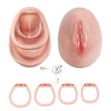 Jomyu Herre Harz Imitation Schamlippen Peniskäfig Keuschheitsgürtel Keuschheit Set mit 4 Cockring SM Sissy Fetisch Cock Cage Gerät Keuschheits-Bondage Cross-Dressing Sexspielzeug für Männer Homosex