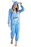 Disney Onesie Damen - Stitch Einteiler Pyjama - Eeyore, Minnie, Maleficent Schlafanzug Onesie - Größen von S-XXL (Blau Stitch, XL)