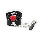 Damen Leder Halsband Leckloch Ausgießer Mund Plug Ball Gr. Einheitsgröße, Rote Kugel, schwarzes Leder