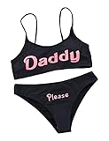 Oludkeph Yes Daddy Damen Bikini Dessous Unterw?sche Set mit Spruch Bustier BH und Slip Dessous Cosplay Kleidung