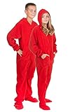 BIG FEET PAJAMA CO. Hoodie Footed Onesie Roter Pyjama mit Fleecefüßen für Jungen und Mädchen
