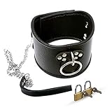 SXOVO Fetisch Halsband Einstellbar SM Bondage Halsbänder, abschließbar Halskorsett mit O-Ring und Kette