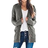 Damen Strickjacke, Cardigan Damen, Einfarbig Langarm Grobstrickjacke Damen V-Ausschnitt Knopfleiste Strickjacken Für Damen Einfacher Basic Pullover Cardigan Holiday Travel Long Cardigan Damen