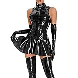 Damen Latex Dessous Für Sex Lackkleid Catsuit Mini Kleider Sexy Kurz Rock Lingerie Woman Spandex Rückenfreies Kleid Lederkleid Frauen Body Outfit Große Größen Spitzenkleider
