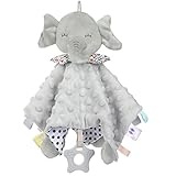 Vicloon Schmusetuch Elefant, Kuscheltuch mit Knisterfolie und Glöckchen, Weich & Waschbar, 26 x 26 cm, Baby Kuscheltier, Schmusetuch für Babys ab 0+ Monaten -Mehrfarbiges Etikett…