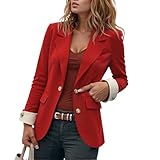Blazer Open Front Damen Business Outfit Leicht Longblazer Slim Fit Kurzblazer Herbstjacke Casual Sportlich Elegant Übergangsjacke Jacket Rot L