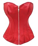 Bslingerie Kunstleder Reißverschluss Bustier Korsett Corsage (XXL, Rotes Kunstleder)