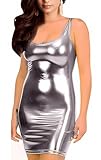 Sexy glänzendes Kleid für Damen, Cami Kleid, figurbetontes Club Kleid aus metallischem Lackleder, glänzendes ärmelloses Partykleid mit Trägern, Minikleid für Party Nachtclub Rave Cocktail Auftritt