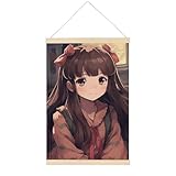 QMNVBDS Magnetischer Posteraufhänger 'Little Woman in Anime', Holz-Bilderrahmen, Posteraufhänger, Vintage-Poster, Leinwand, Wandkunst, magnetischer Posteraufhänger, Rahmen für Wand, 40 x 60 cm
