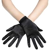 BABEYOND Kurze Satin-Handschuhe für Frauen – Seiden-Opern-Hochzeits-Braut-Handschuhe, Teeparty, Bankett, Kostüm, 1920er-Jahre, Flapper-Zubehör, Schwarz, Einheitsgröße