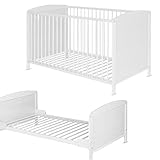 Best for Home - Baby Bett | Babybett 120x60 cm in Weiß und Braunfarbe | Junior Babybett Umbaubar | Cot ohne Matratze | Natur Komplett Set Bebek Yatagi & Baby Cot | Babybett für Mädchen und Jungen
