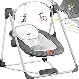 KIDIZ® Babywippe Babyschaukel mit 5 Geschwindigkeitseinstellungen zusammenklappbarer Baby Wippe Schaukel Babyhochstuhl mit Spielbogen Spielzeugen 5 beruhigende Naturgeräusche Neugeborene Anthrazit