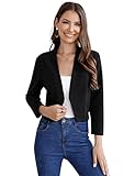 Clearlove Damen Blazer 3/4 Ärmel Lang Elegant Blazerjacke Einfarbig Slim Ruffled Blazer Geschäft Büro Blazer Sportlich Jack Outwear Revers Anzüge Schwarz,M