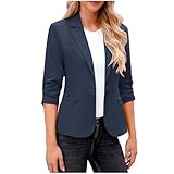 Dyhxuan Blazer Damen Elegant 3/4 Arm Blazer Jacke Casual Sportlich Reverskragen Anzug Vorne Offener Anzugjacke Trenchcoat Business Jacket fürs Büro
