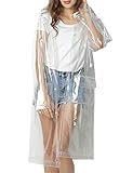 Muzeca Wiederverwendbarer EVA-Regenponcho für Erwachsene, Unisex, Herren und Damen, mit Kapuze, lang, durchsichtig, Transparent, L
