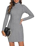 Aottori Damen Strickkleid Rollkragen Pulloverkleid Elegant Winterkleid Langarm Pullover Kleid Strickpullover Warm Pullikleid Freizeitkleider für Herbst Winter Dunkelgrau L