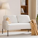 Mondeer 2 Siter Sofa, Kleine Couch mit Seitentasche und Gepolsterter Metallfüßen Gemütlicher Kunstlammfell Stoff Moderne, für Wohnzimmer Schlafzimmer, 122 x 76 x 75 cm, Weiß