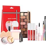 All in One Make Up Set, 12PCS Multifunktion Schminke Set für Frauen, Weihnachten Geschenkset mit Lidschatten Mascara Eyeliner Augenbrauen Lipgloss Concealer Setting Puder Schwamm Pinsel für Mädchen