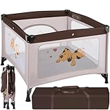 tectake® Laufstall Baby faltbar, Reisebett Kinder, Babybett und Laufgitter Baby in einem, Gitterbett und Playpen, faltbarer Laufstall mit Matratze, Reisegitterbett - Braun Coffee