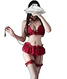 SINROYEE Damen Sexy Cosplay Dessous-Set Rüschen Baby Puppe Teddy Outfit BH und Höschen Nachthemd mit Choker Anime Spitze Babydoll, rot, One size