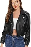 Fahsyee Damen Kunstlederjacke, Motorrad Übergröße Moto Biker Lederjacke Reißverschluss Mantel Kurz Leicht Vegan Beschnitten, Schwarz XL