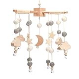 let's make Baby Mobile Holz Hängende Bettglocke, Windspiel Rassel Babybett Mobile, Kinderzimmer Hängende Bettglocke,Sternen und Mond, Neugeborenen Geschenk für Baby Mädchen oder Jungen(Gray moon)