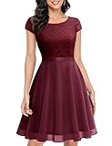 UOTORI Damen Cocktailkleid Kurz Abendkleid Brautjungfernkleider Spitzenkleid Chiffonkleid Burgundy S