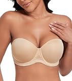 DotVol Damen Rückenfrei Ohne Träger Push Up Büstenhalter mit Geformte Cups für Abendkleider Trägerloser BH(85C,Beige)