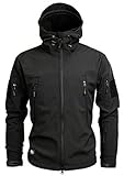 Taktische Militärjacke, warm, Fleece, lange Ärmel, mit Kapuze, Camouflage, wasserdicht, für Camping, Jagd, Angeln, Outdoor, Jacke mit Kapuze Gr. L, Schwarz