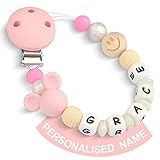 Yolnkos Schnullerkette mit Namen Jungen Mädchen Personalisiert Schnullerclip Maus(Rosa)