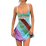 Damen Vintage Print Etuikleider Bodycon Y2K Rückenfrei Mini Slip Kleid 13 Going On 30 Cosplay Kostüm Kleid, Grün , X-Groß