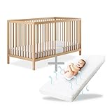 Ehrenkind® Babybett PUR inkl. Matratze 120x60 Buchenholz | Natur | Kinderbett 9-Fach höhenverstellbar mit entnehmbaren Stangen | Baby Bett