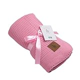 Little Dedi Weiche Strick Babydecke mit Sternchen, Geschenk zur Geburt für Mädchen, 80x100 cm. Pink, OEKOTEX 100 Zertifiziert, Kuscheldecke, Ideal für Babyschale
