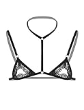 Freebily Herren Spitze BH Bra Nippelfrei Neckholder Mini BH Oberteile Transparent Sissy Dessous Crossdresser Lingerie Erotik Unterwäsche A Schwarz One Size