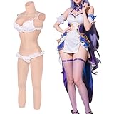 YEEFAIRY Silikon Crossdresser Ganzkörperanzug Stehkragen Knöchellanger Bodysuit mit Realistische Brustform & Integrierte Hohlraumstruktur für Partner Jumpsuit (B Cup, Hell, Gelfüller)