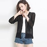 Boleros Für Damen,Damen Mesh Bolero Shrug Kurze Strickjacke Gestrickte 3/4 Trompetenärmel Blusenhemd Durchsichtige Strickjacke Knopfleiste Elegante Festivaljacke Vertuschungen Für Kleider Schwarz X