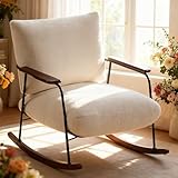 Hellove Schaukelstuhl mit Holzbein, Schaukelsessel Relaxsessel Stillsessel Chenille mit Armlehne, Rocking Chair Moderner Gepolsterter für Wohnzimmer Schlafzimmer Babyzimmer Nursing, Bis136 kg, Beige