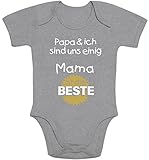 Baby Body Geschenk für Mama - Papa & ich sind Uns einig Mama Junge Mütter - Baby Erstausstattung - Neugeborene Jungen 3-6 Monate Grau