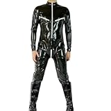 GAYLOP Natürliche Latex Gummi Gummi Zentai Jumpsuit Sport Catsuit Schwarz Bodysuit mit Brustreißverschlüssen 0.4mm S-XXL-schwarz-XXL