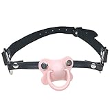 DDLG/ABDL Schnullerknebel für Erwachsene, mit Halsband, Schwarz (Pink)